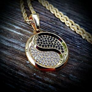 14k GP Lab Simulated Diamond Yin Yang Necklace